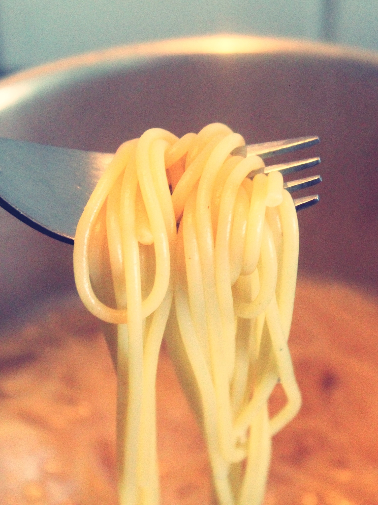 noodles on fork