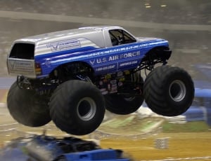 white and blue u.s. air force monster car thumbnail