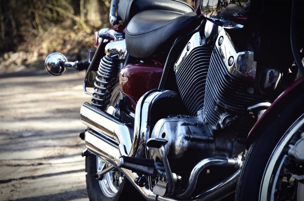 maroon and chrome v twin engine motorcycle preview