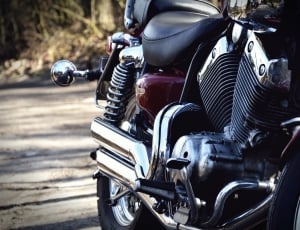 maroon and chrome v twin engine motorcycle thumbnail