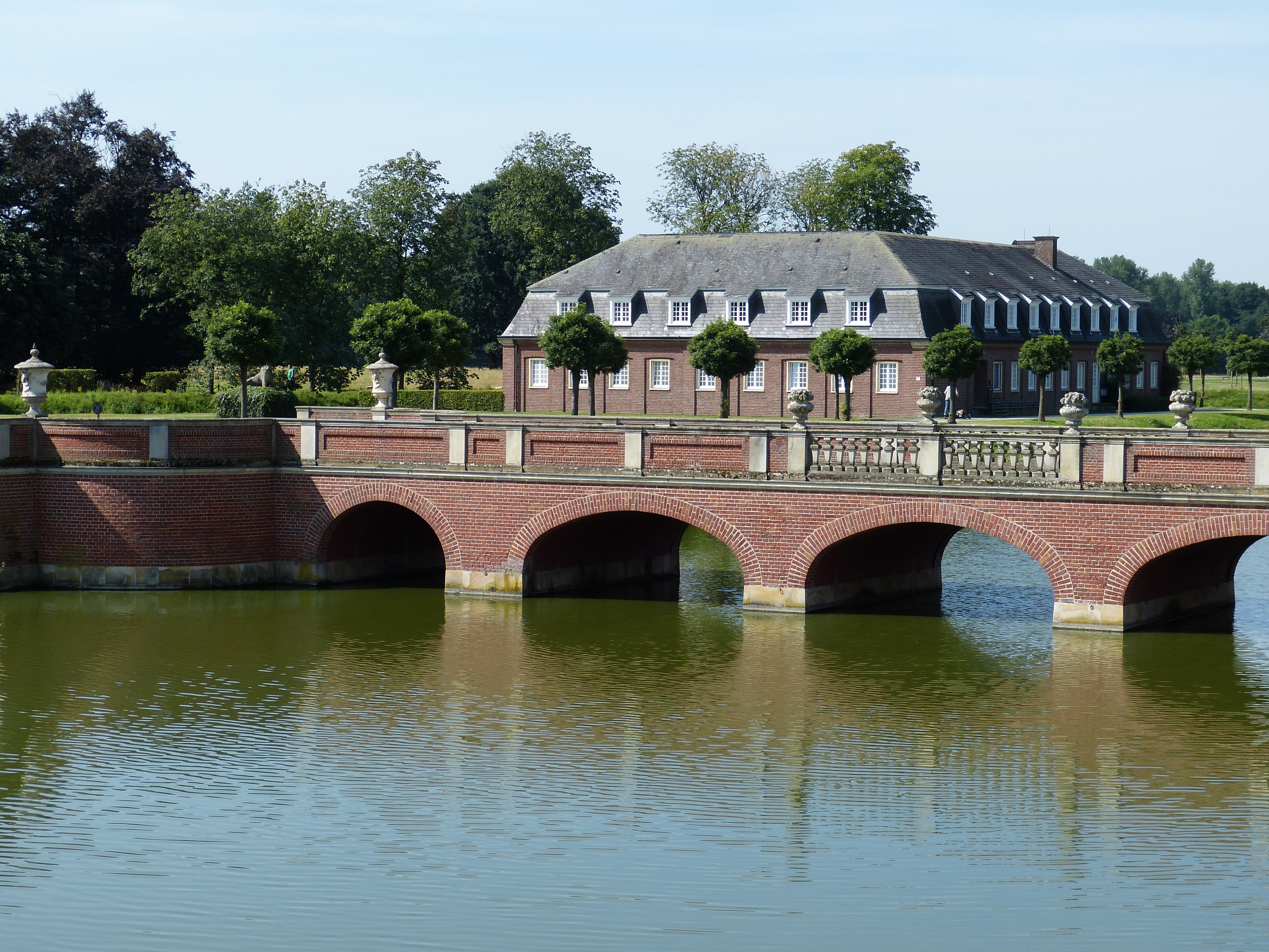 red brick pavement bridge