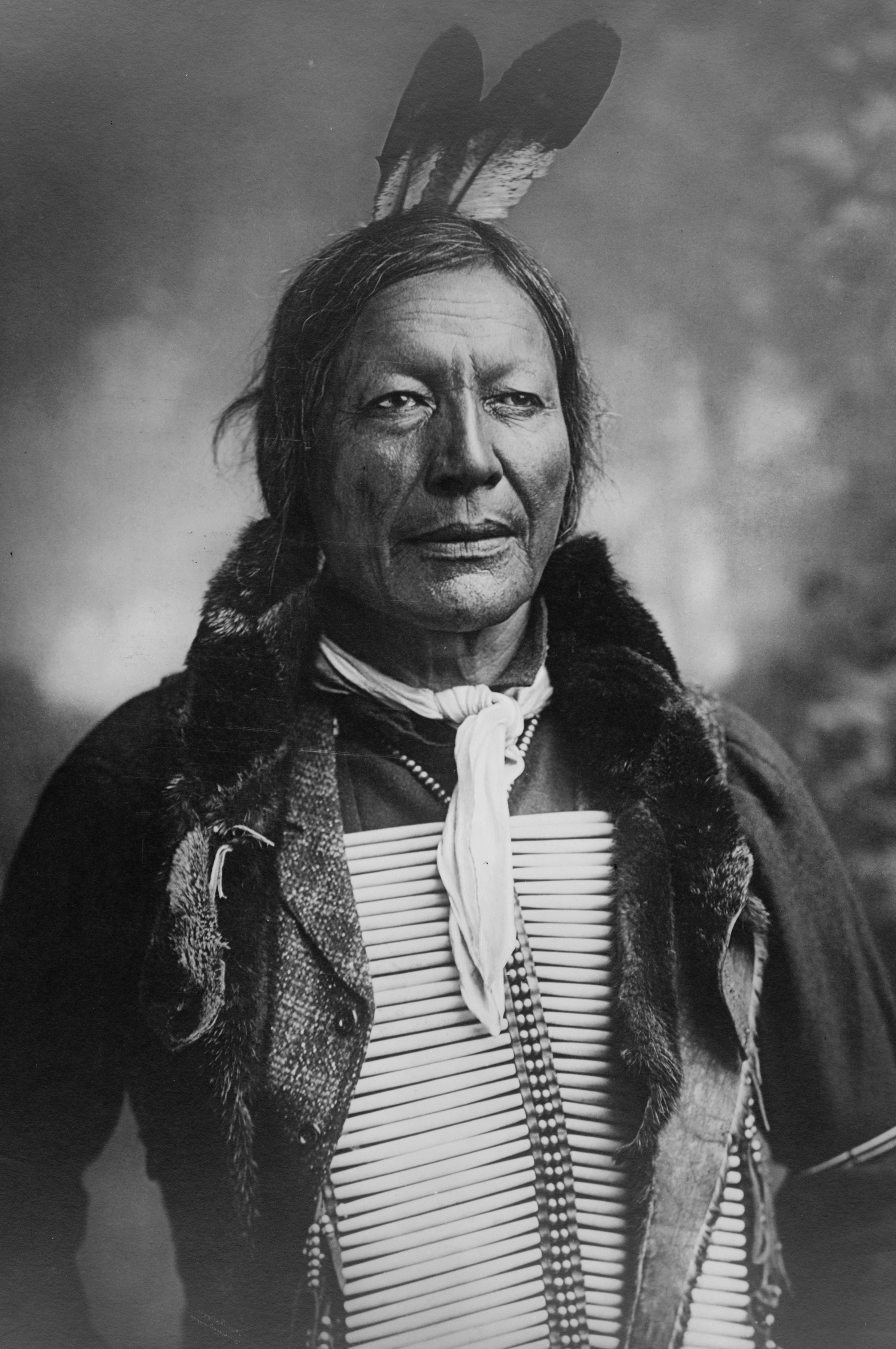 grayscale of native american male photo