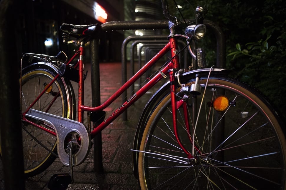 Night, Red, Bike, Bicycle Stand, bicycle, transportation preview
