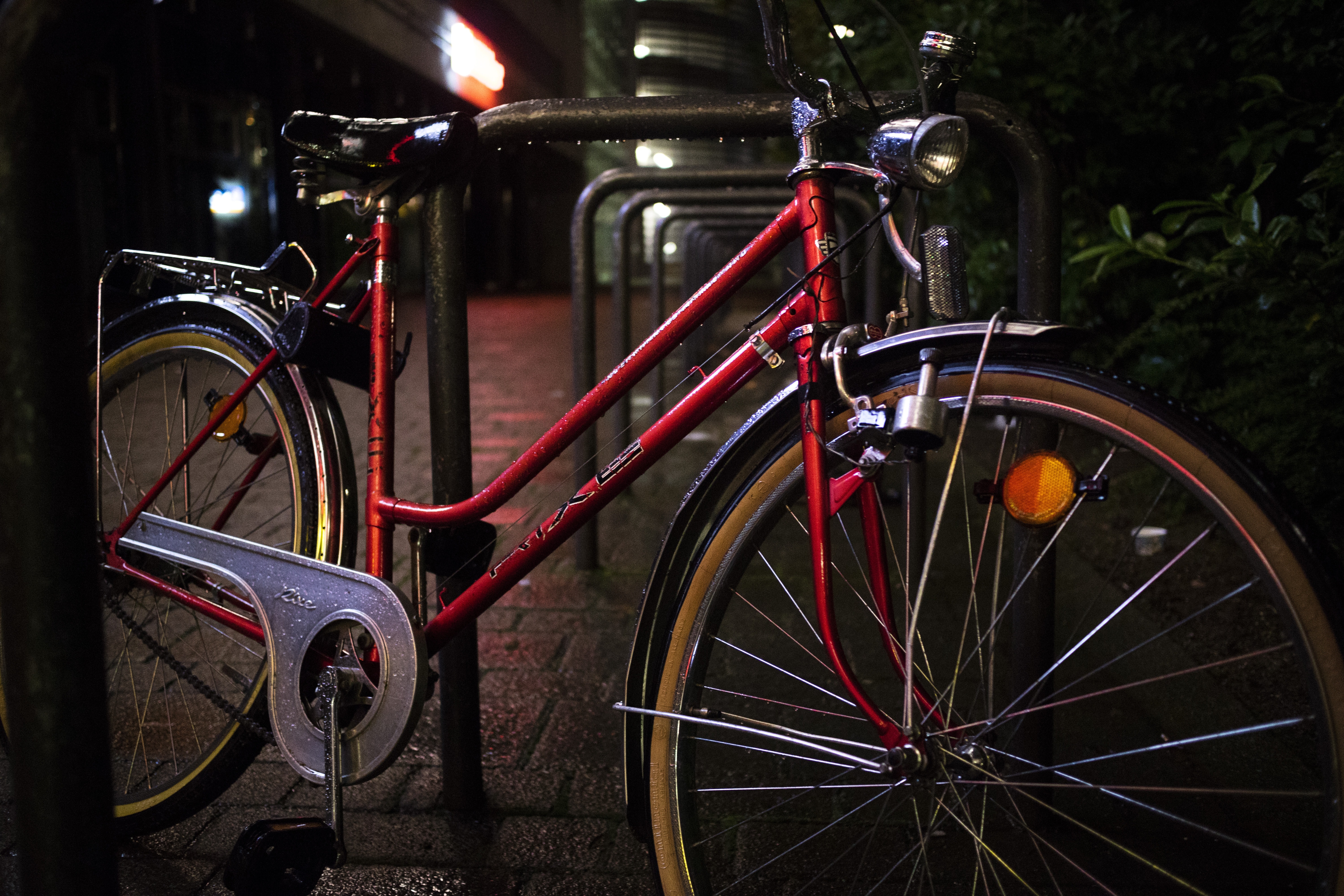 Night, Red, Bike, Bicycle Stand, bicycle, transportation