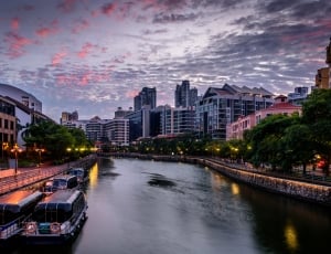 clouds, sky, canal, boat, architecture, city thumbnail