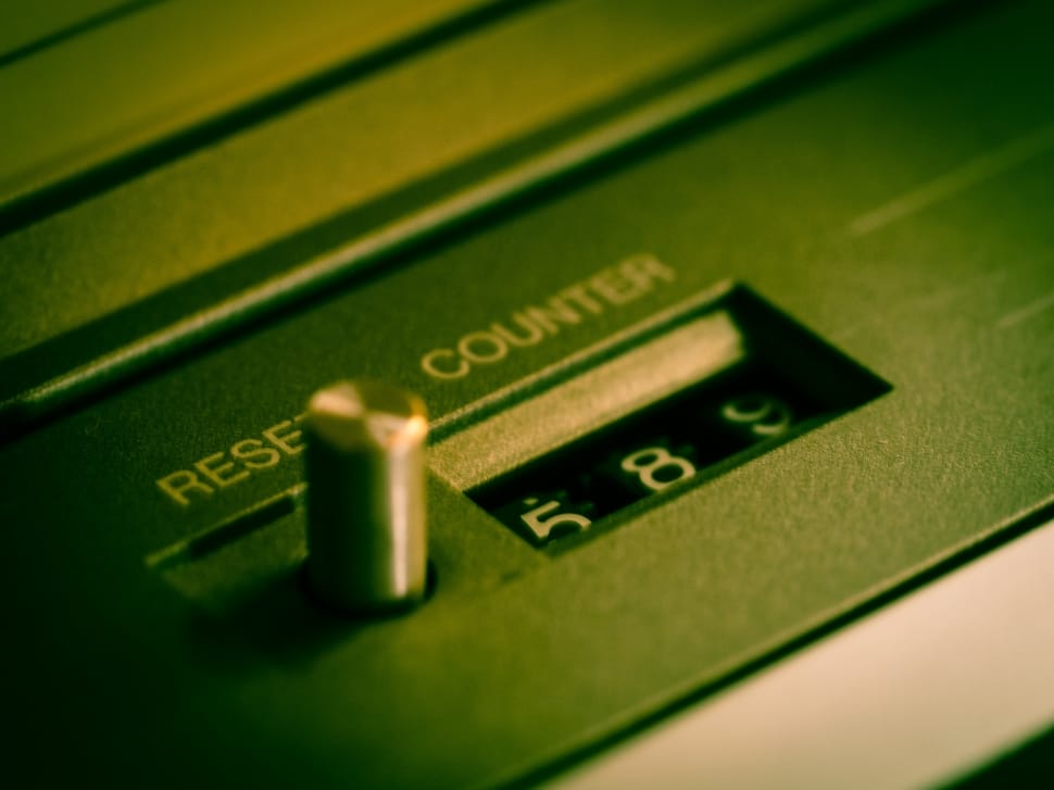 Counter, Reset, Cassette Recorder, Tape, green color, selective focus preview