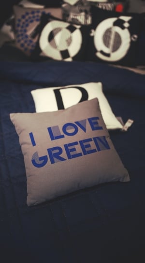 gray i love green throw pillow thumbnail