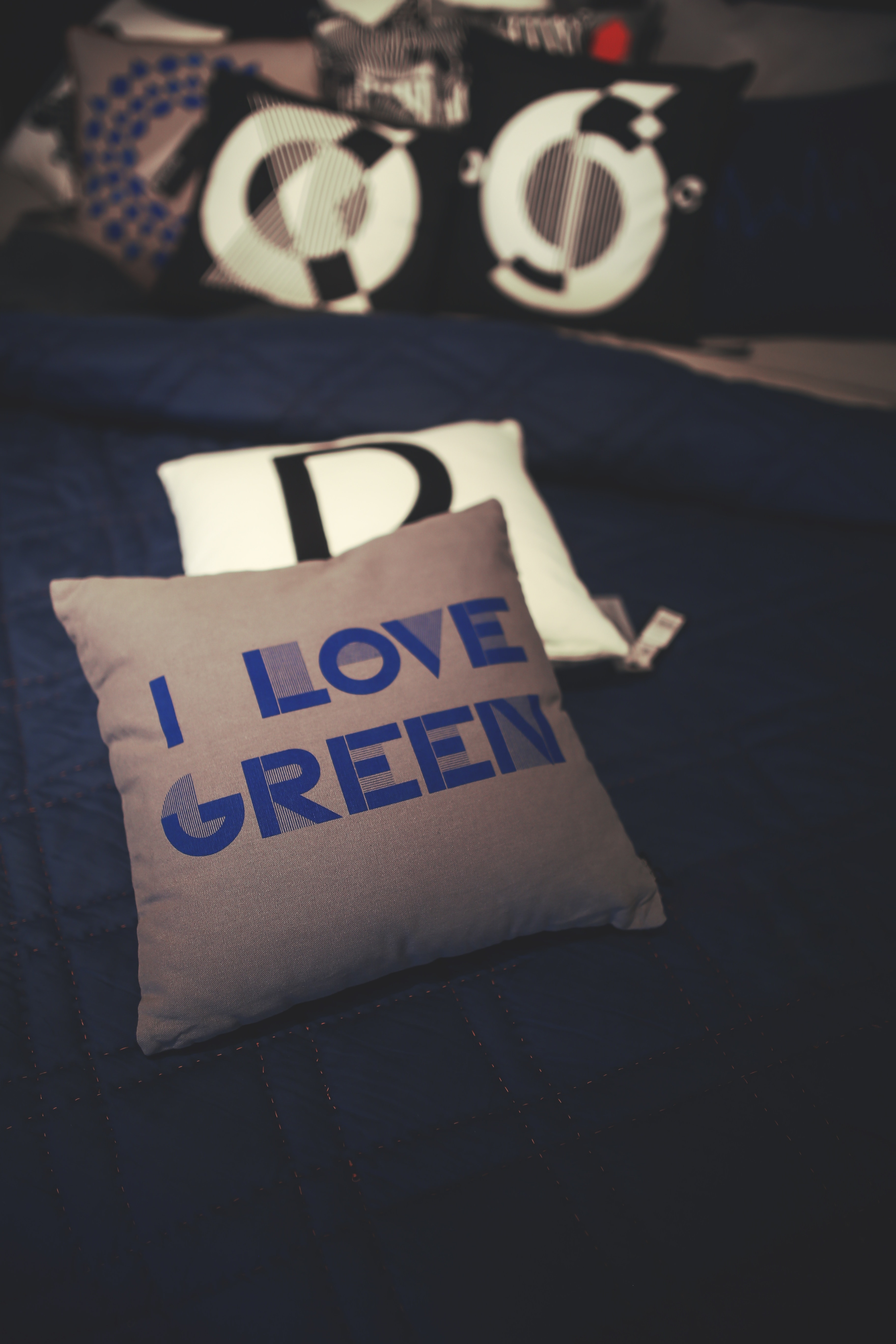gray i love green throw pillow