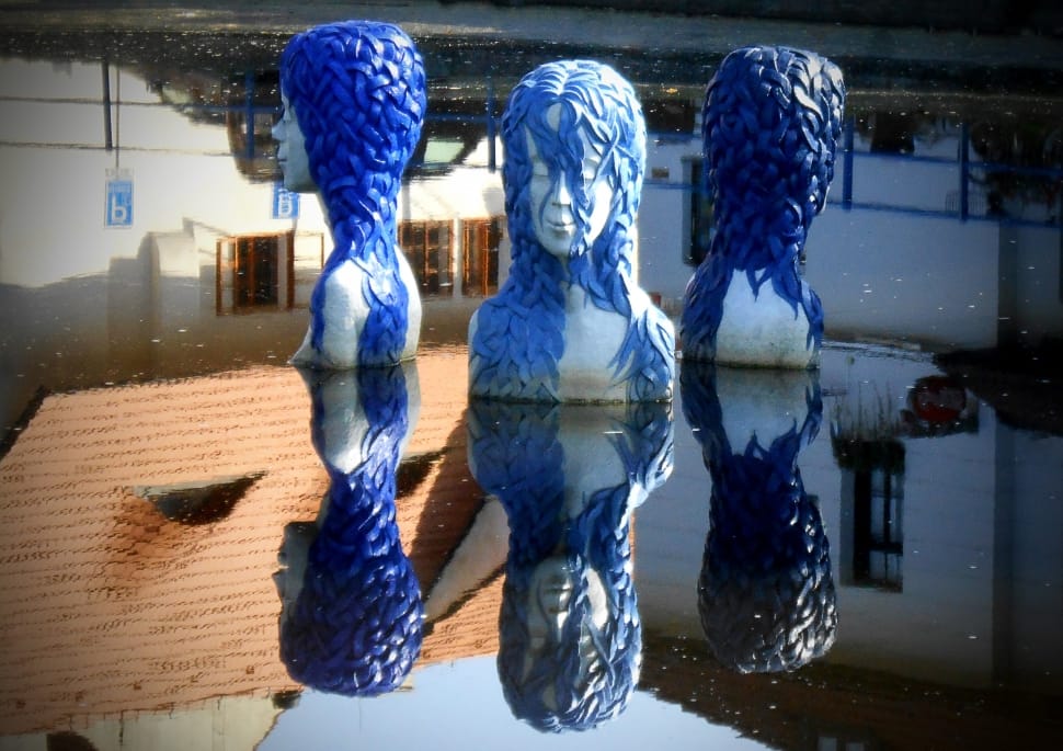 Water, Head, Hair, Blue, Reflection, reflection, human representation preview