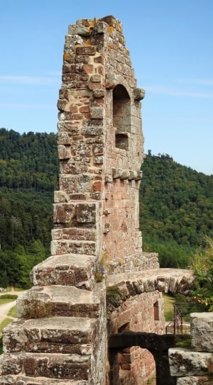 church ruins near mountain during daytime thumbnail