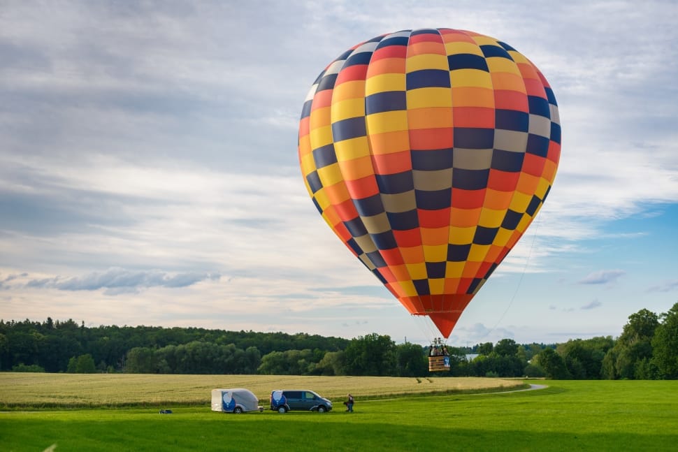 orange blue and yellow hot air balloon preview