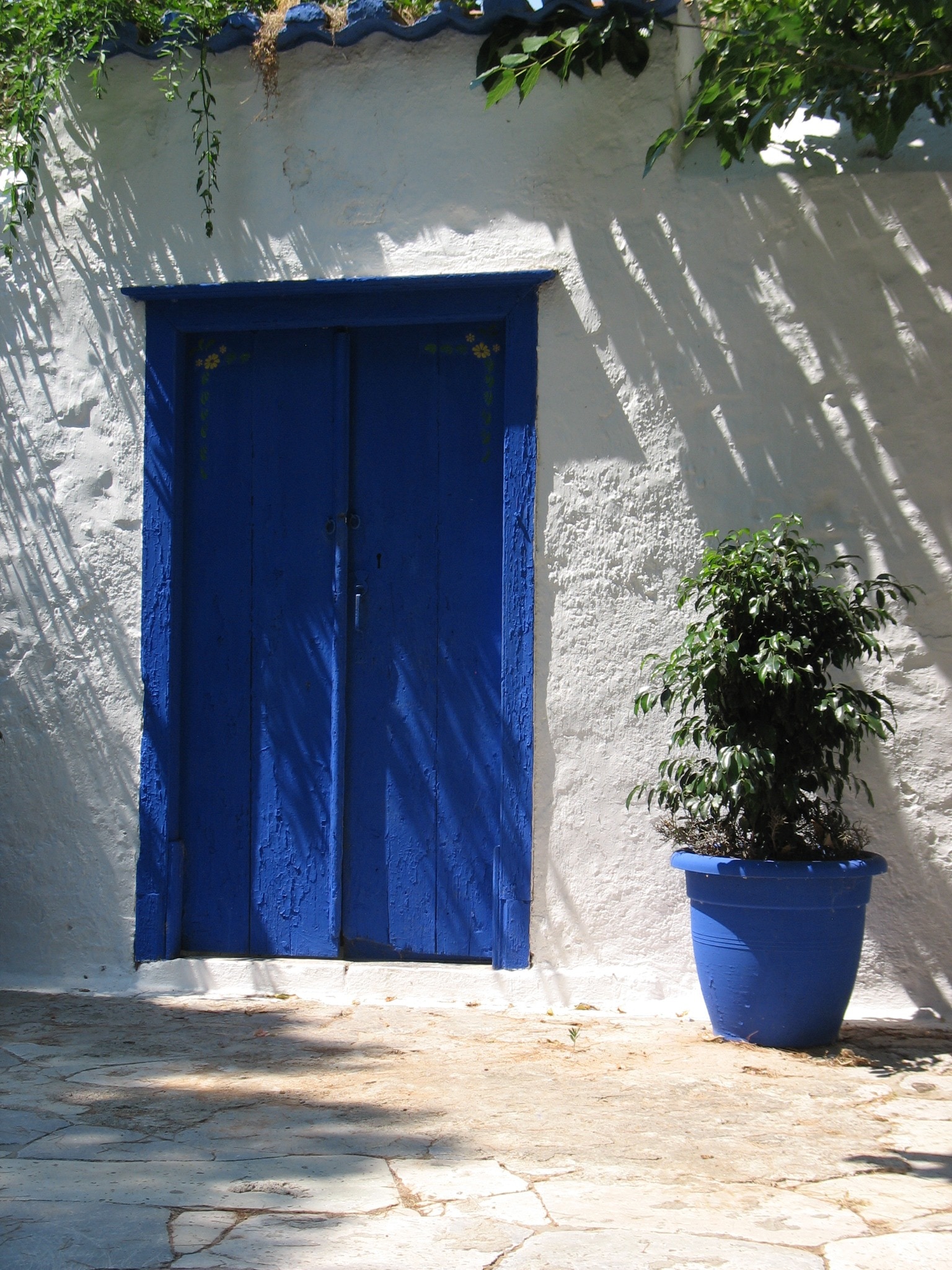 Door, Greece, Wood, Home, Blue, Stucco, blue, plant
