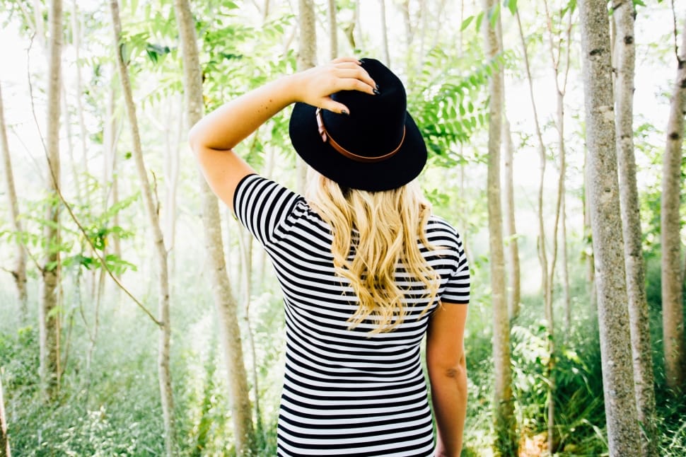 women's black and white stripes top and hat preview