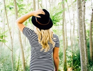 women's black and white stripes top and hat thumbnail