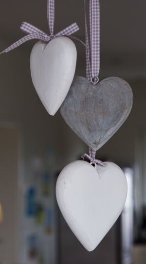 three white and gray heart shapes hanging ornaments thumbnail