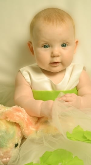 baby's white and green sleeveless dress thumbnail