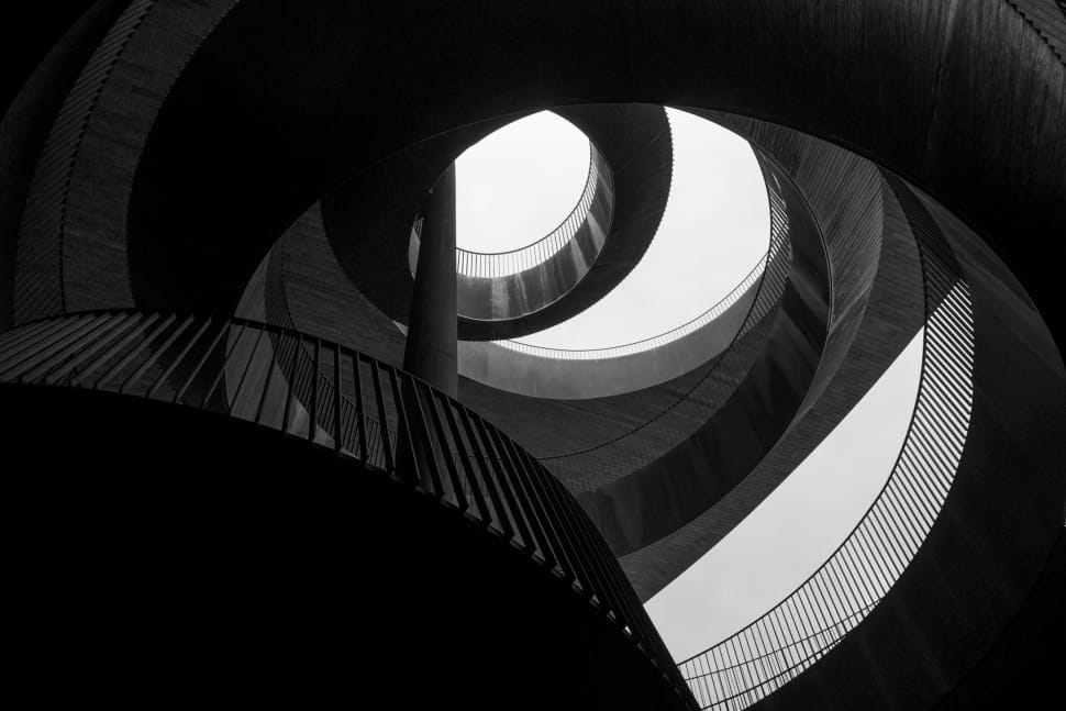 gray scale photography of spiral stair preview