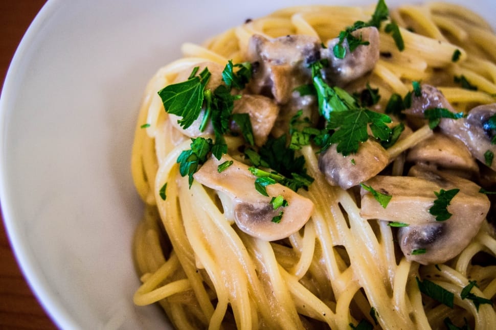 pasta with mushrooms and leaves preview