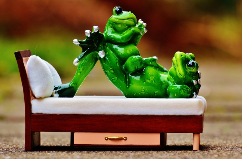 two green frog on bed decor preview