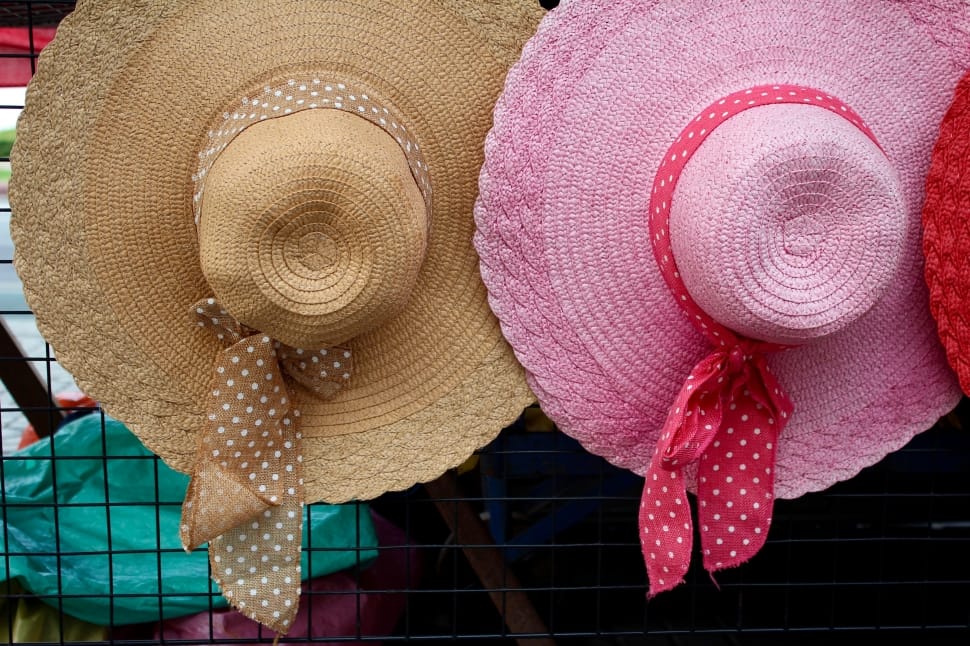 two brown and pink sunhats preview