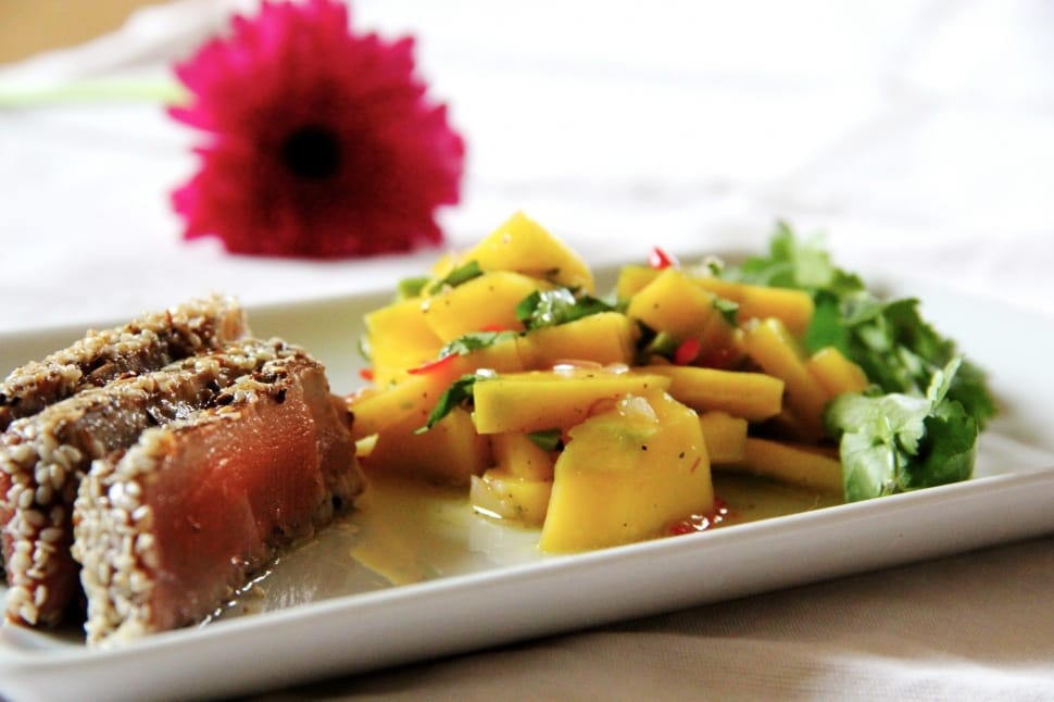 Tuna, Eat, Papaya, Fish, Sesame Crust, food, plate preview