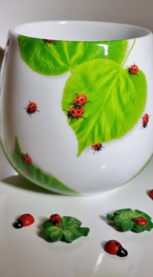 white green and red ladybug print ceramic mug thumbnail