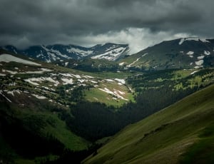 green black and white hill under cloudy sky thumbnail