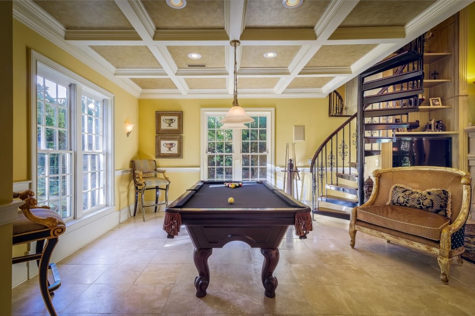 billiard table stairwell couch and armchair preview