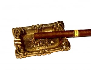 brown tobacco and brass rectangular ashtray thumbnail