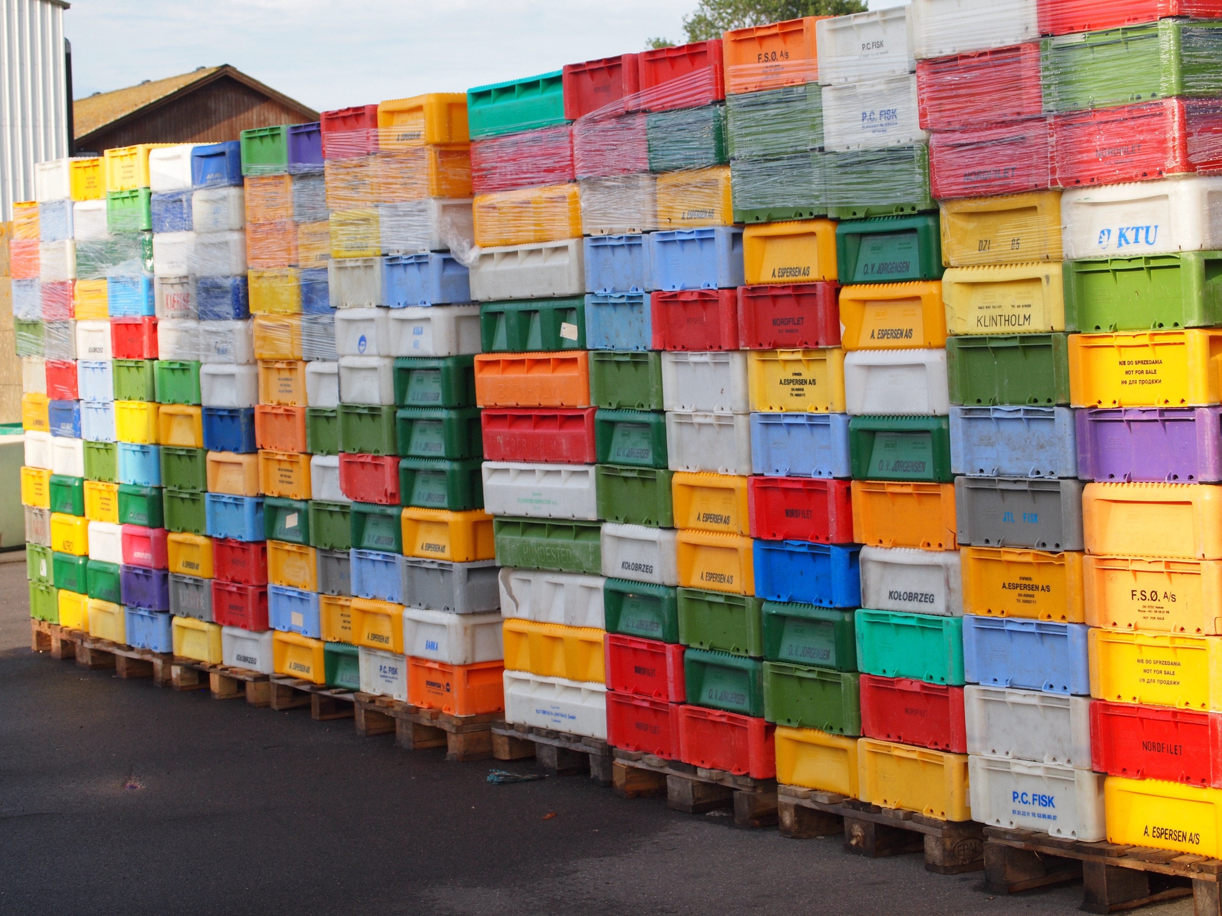 Fish Boxes, Port, Fishing, Denmark, multi colored, no people