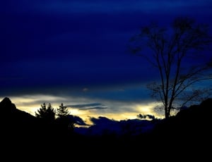 blue sky and silhouette of trees and mountain during dusk thumbnail