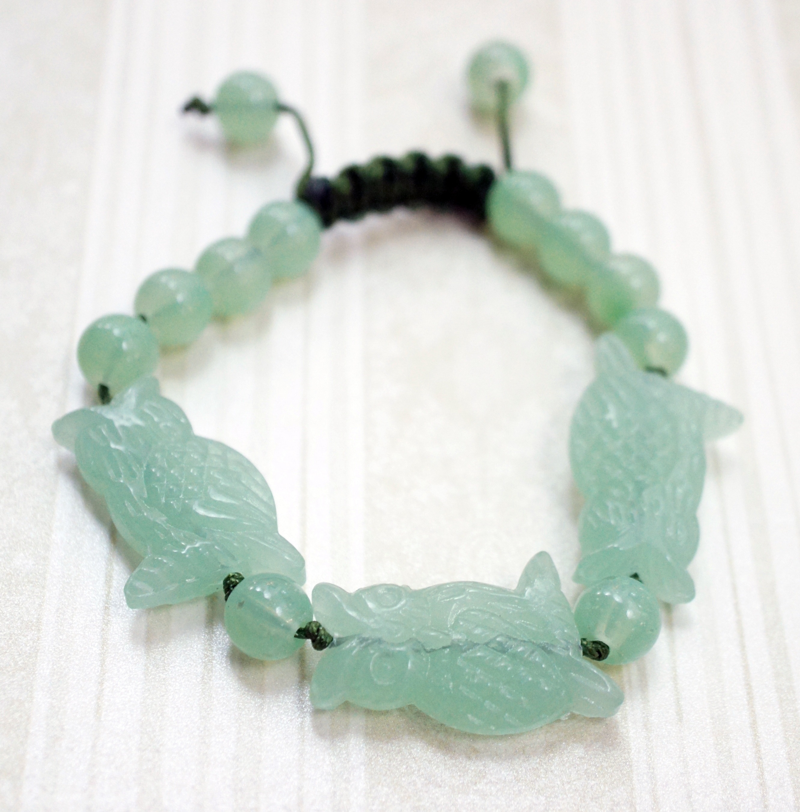 Bracelet, Stones, Green, Owl, Aventurine, green color, close-up