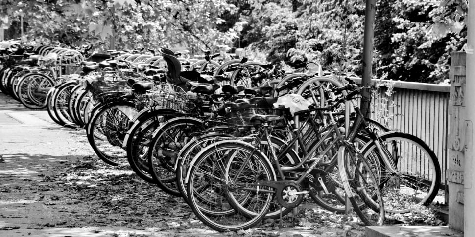 gray scale photo of bicycle lot preview