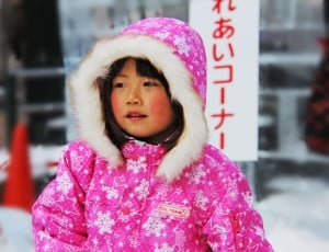 toddler girl's pink and white multi snowflake print fur line snow jacket thumbnail