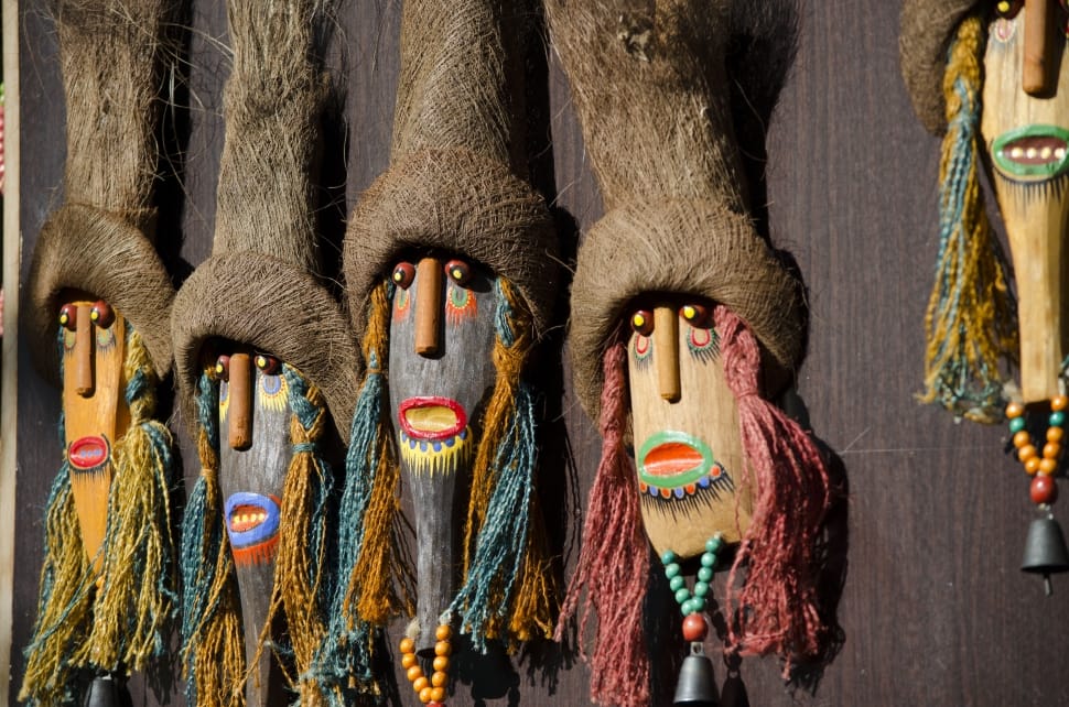 photo of five wall mounted tribal mask decors preview