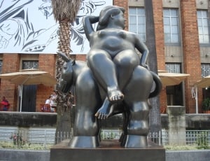 focus photo of man riding on animal concrete statue during daytime thumbnail