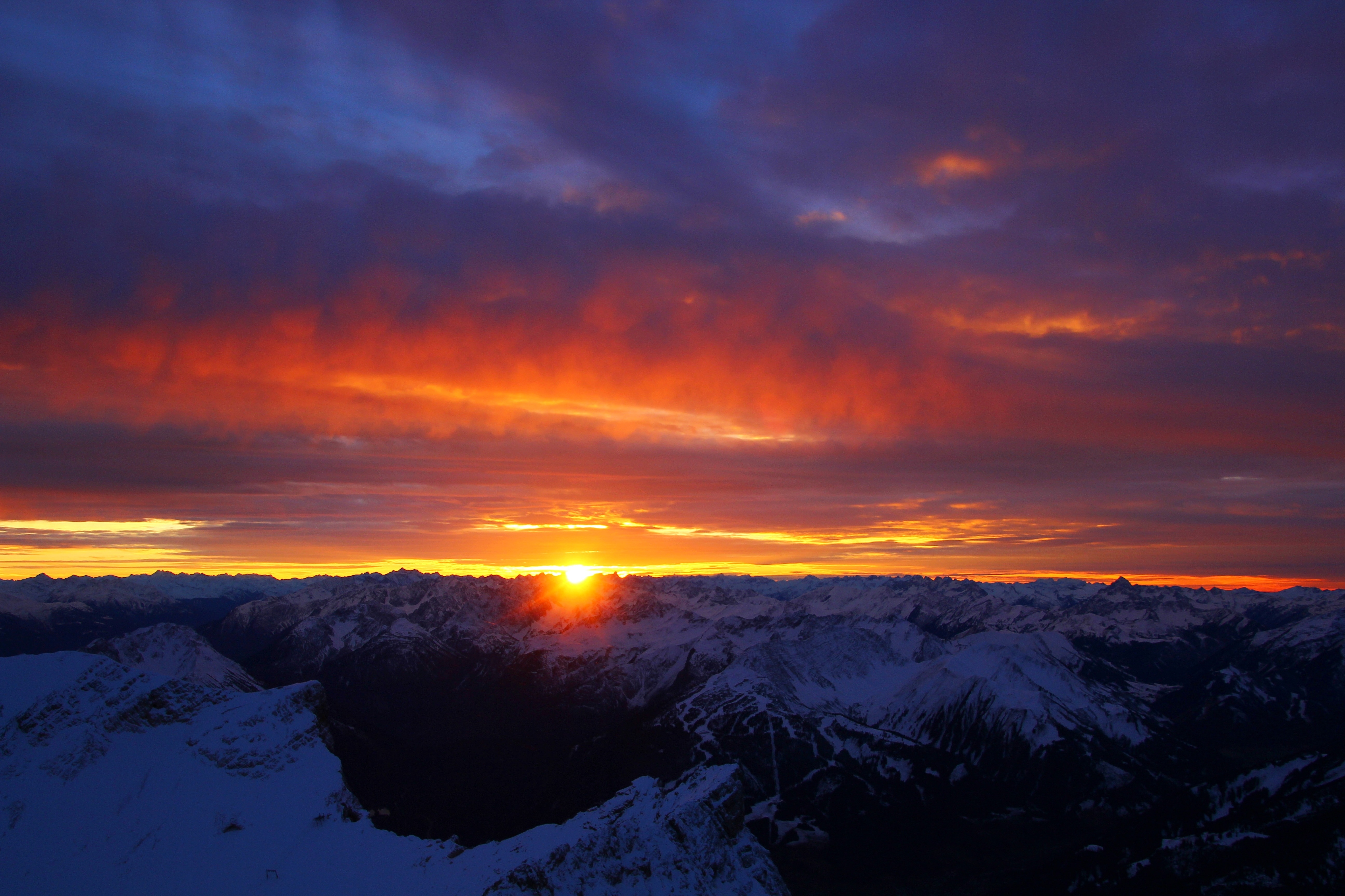 Winter, Bavaria, Zugspitze, Afterglow, sunset, scenics