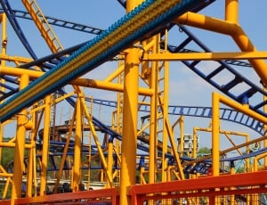 yellow and red steel  roller coaster thumbnail