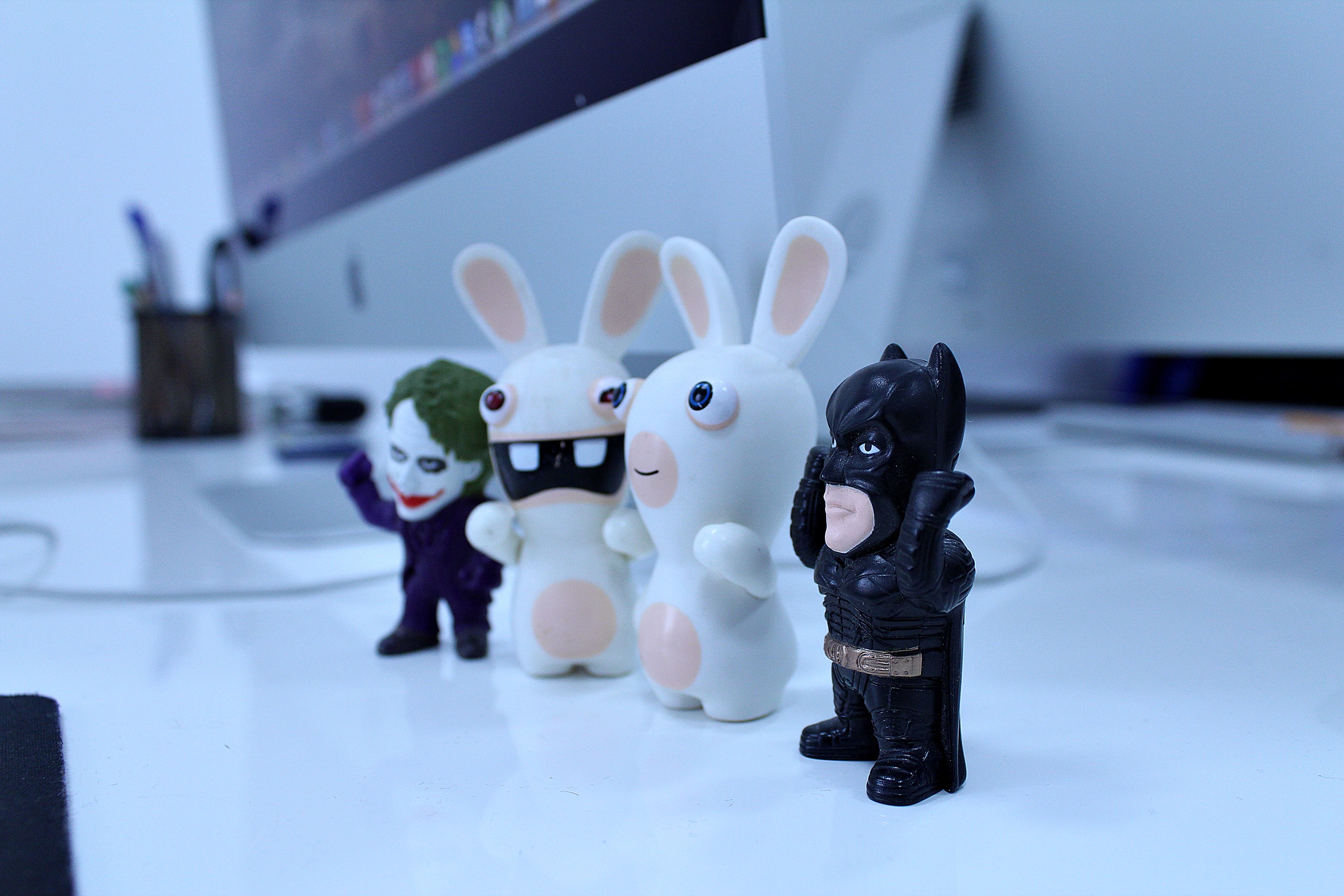 joker,batman and two rabbits collectible figures