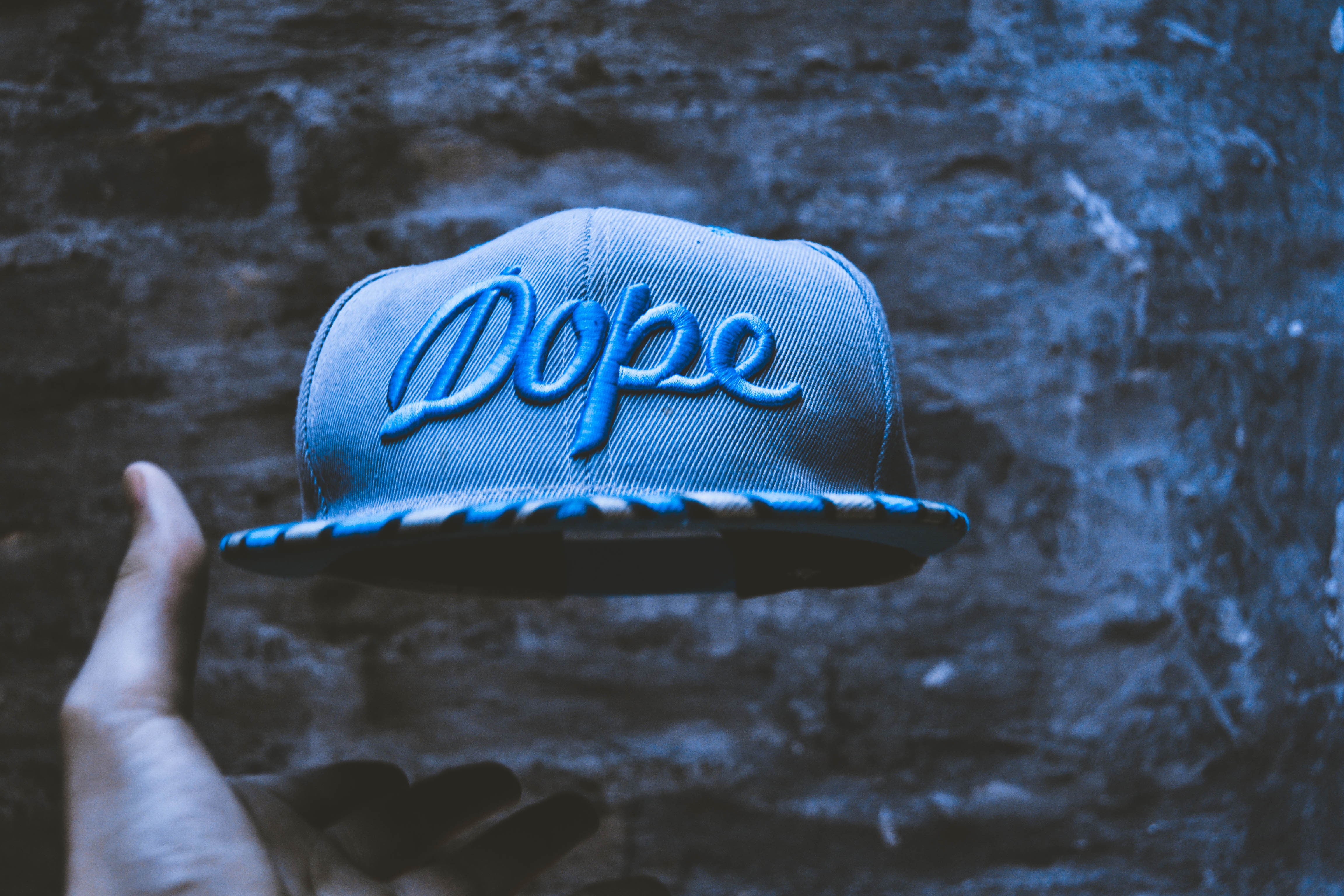 blue dope embroidery fitted cap