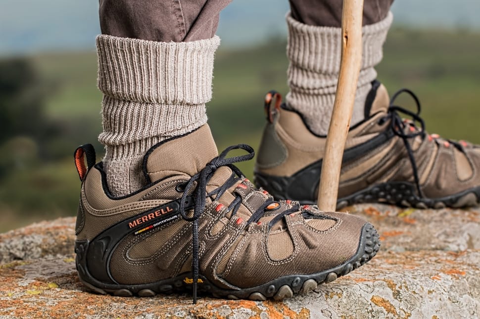 men's brown leather merrel hiking shoes preview