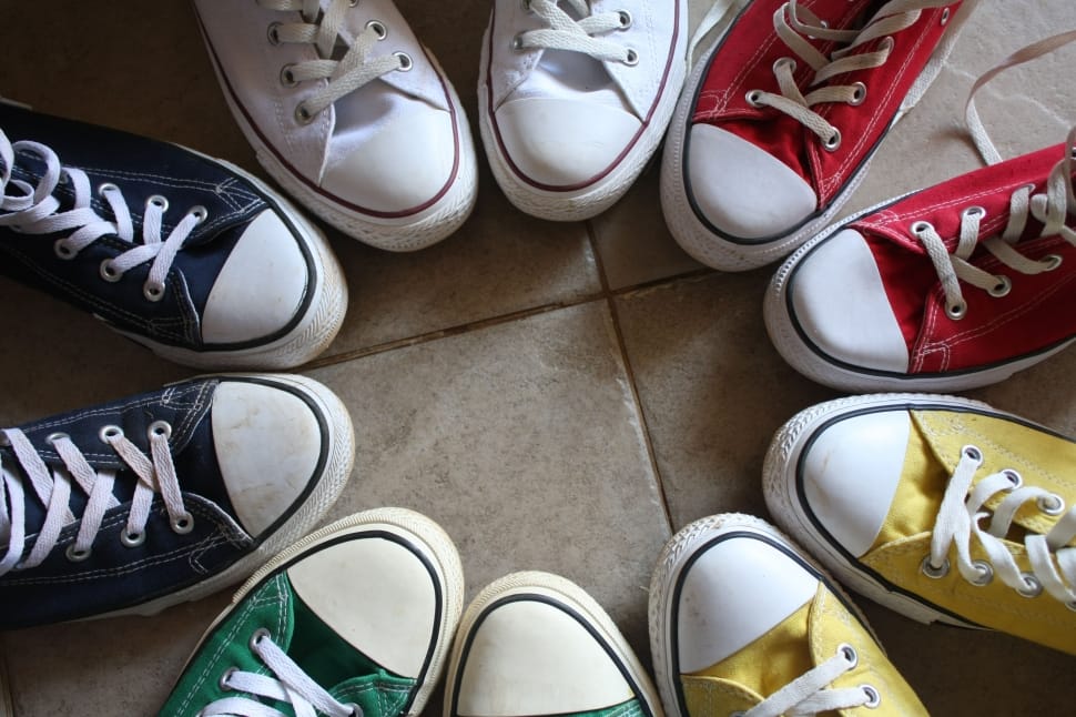 Red yellow store and green shoes