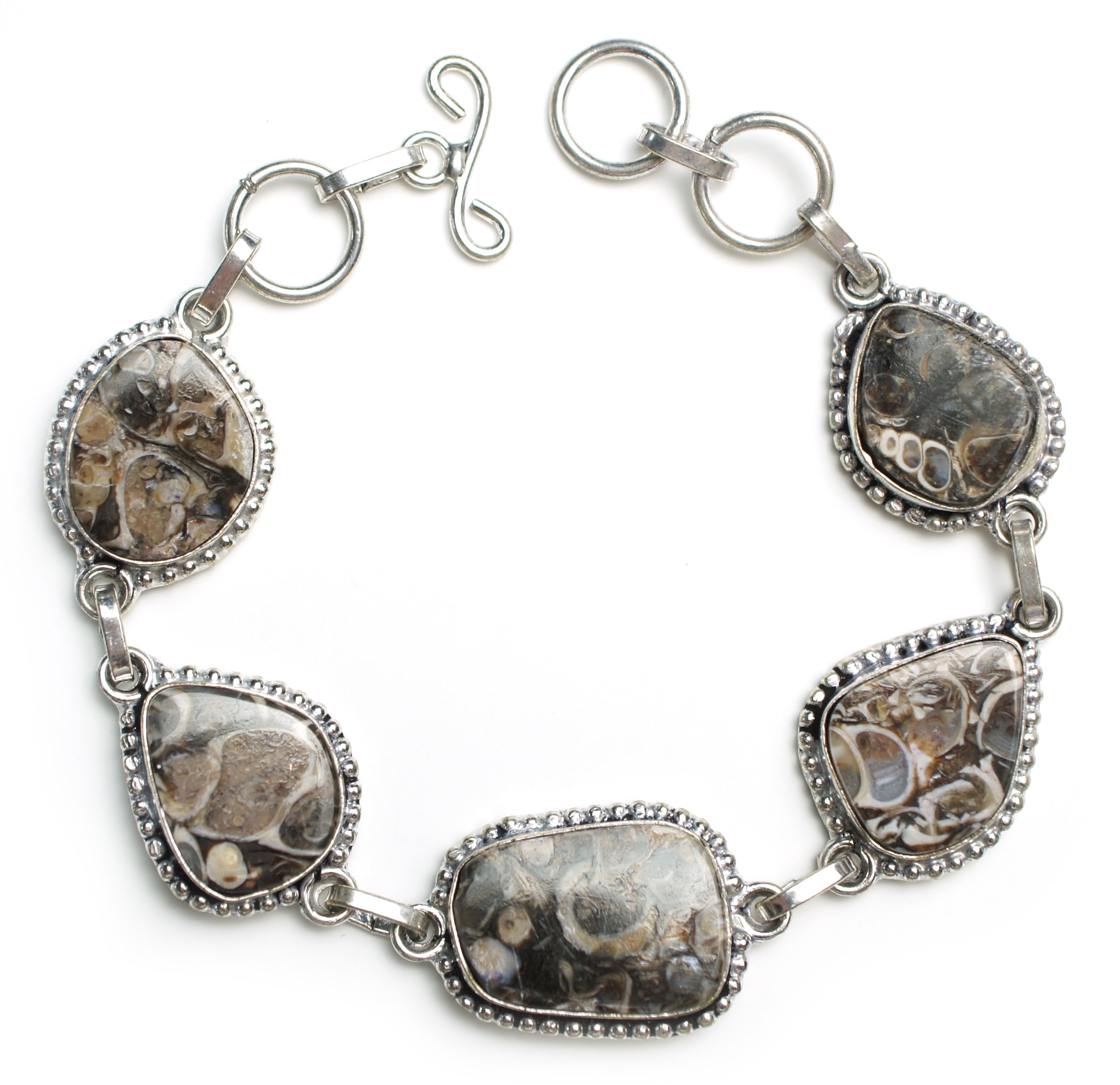 silver and black gemstone inlay bracelet