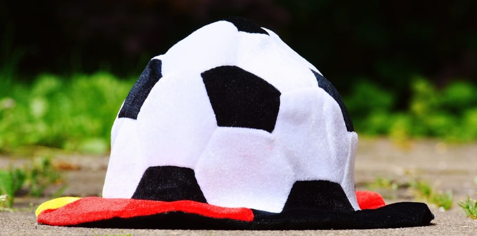 white black yewllow and red soccer ball hat preview