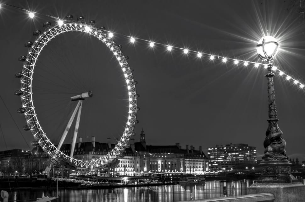 grayscale photography of london eye preview