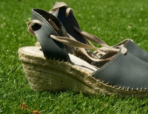 pair of espadrille wedge sandals on turf thumbnail