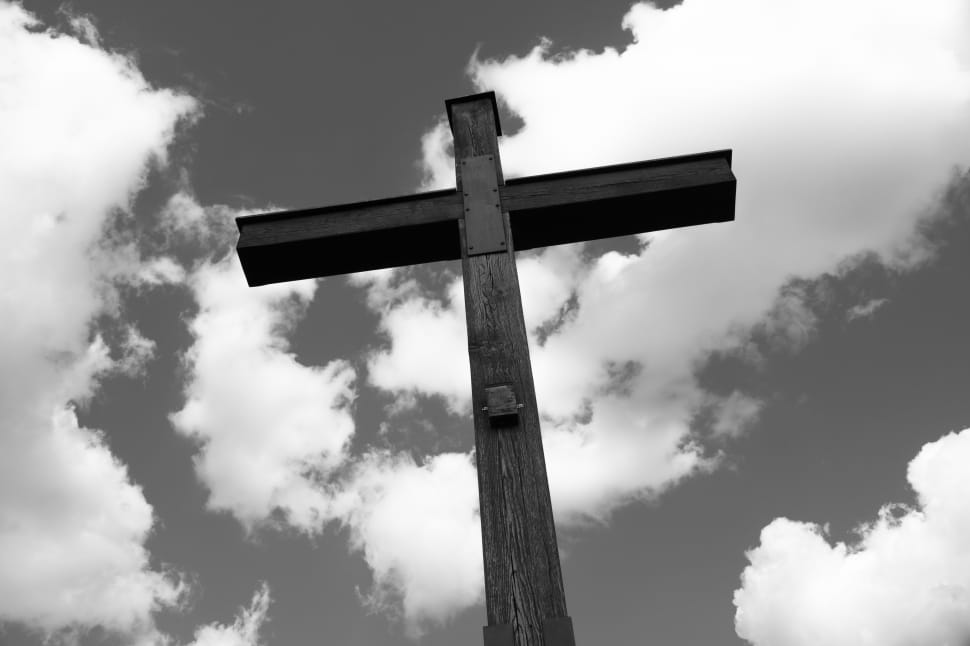 low angle view of cross in grayscale photography preview