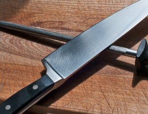 black and silver knife and sharpener set thumbnail