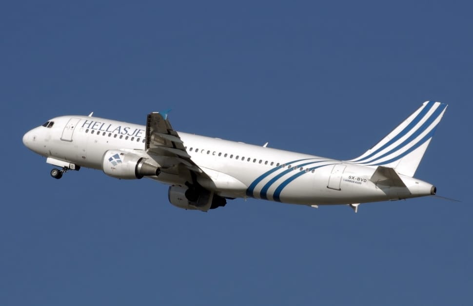 white and blue hellasje passenger airplane preview