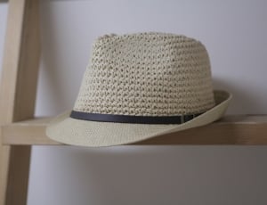 beige and brown fedora hat thumbnail